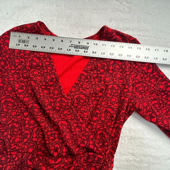 Lands' End Womens Faux Wrap Dress Red Medium 10-12 3/4 Sleeve Knee Length A-Line - Picture 5 of 8